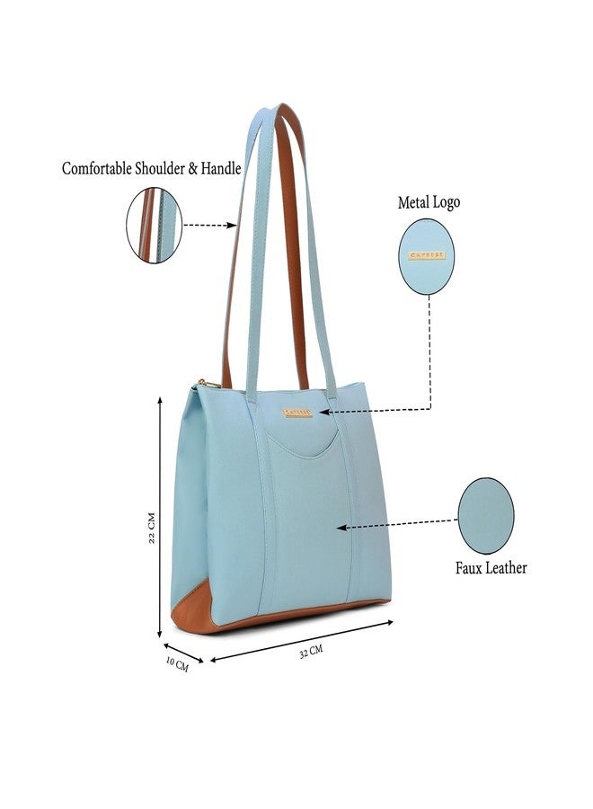 Caprese Basil Small Tote Bag for Women with Comfortable Straps | Stylish, Durable, Multi-Compartment Design for Work, Travel, Shopping | Large Capacity, Ideal for Tab & Essentials (Powder Blue) - Image 3